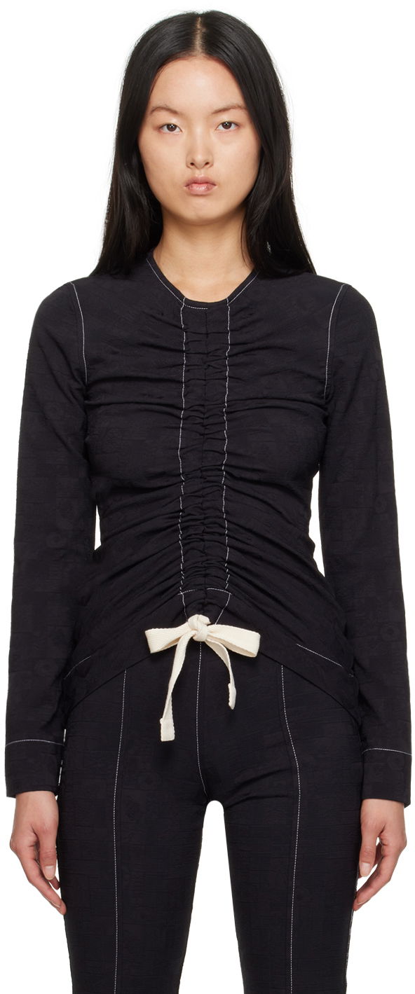 Skjorta GANNI GANNI Drawstring Long Sleeve Blouse Svart | F7369
