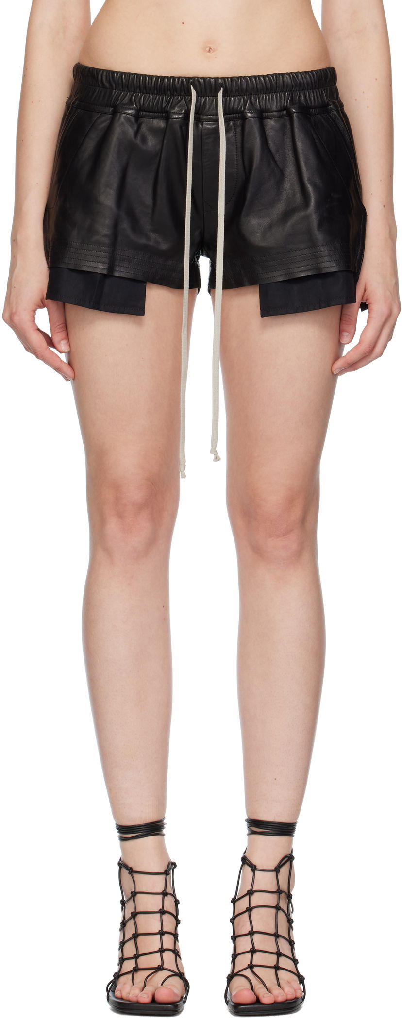 Shorts Rick Owens Rick Owens Concordians Fog Boxers Leather Shorts Svart | RP02E4316 LBY