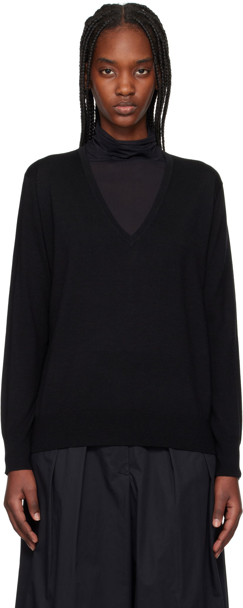 Sweater Dries Van Noten Dries Van Noten Merino Wool V-Neck Sweater Svart | 251-011202-1700