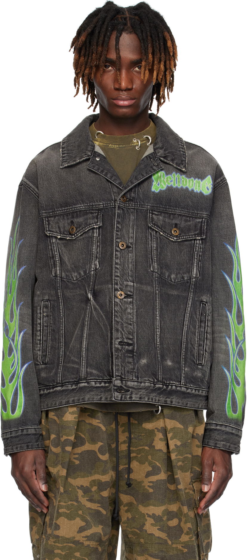 Jacka We11done We11done Blaze Logo Denim Jacket Svart | WD-DJ0-25-318-U-BK
