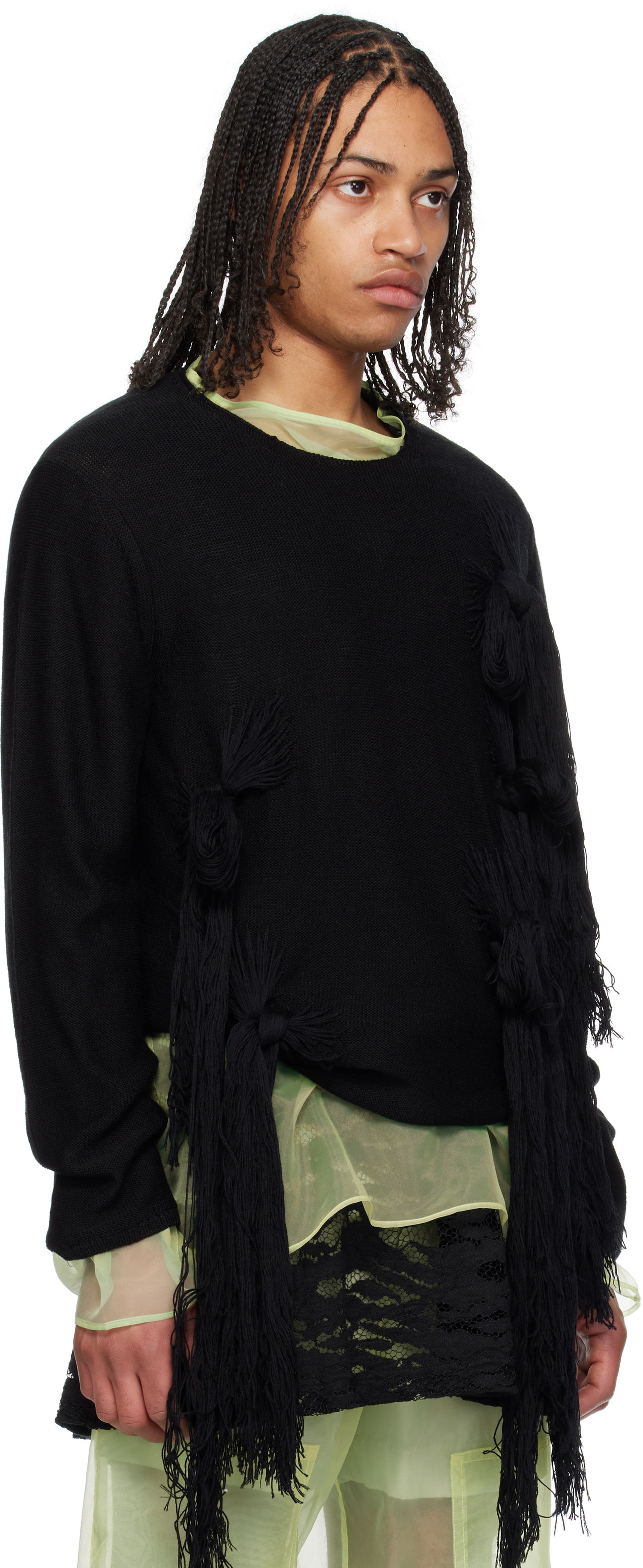 Sweater Comme des Garçons CDG Homme Plus Worsted Wool Knotted Tassel Sweater Svart | PO-N002-051, 1