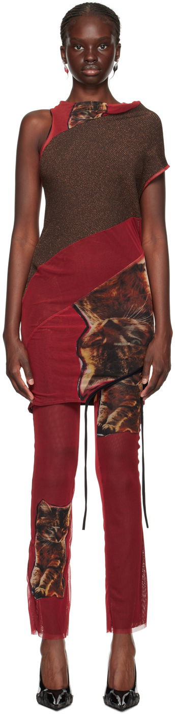 Klä Ottolinger Ottolinger Cat Print Mesh Mini Dress Röd | 102601