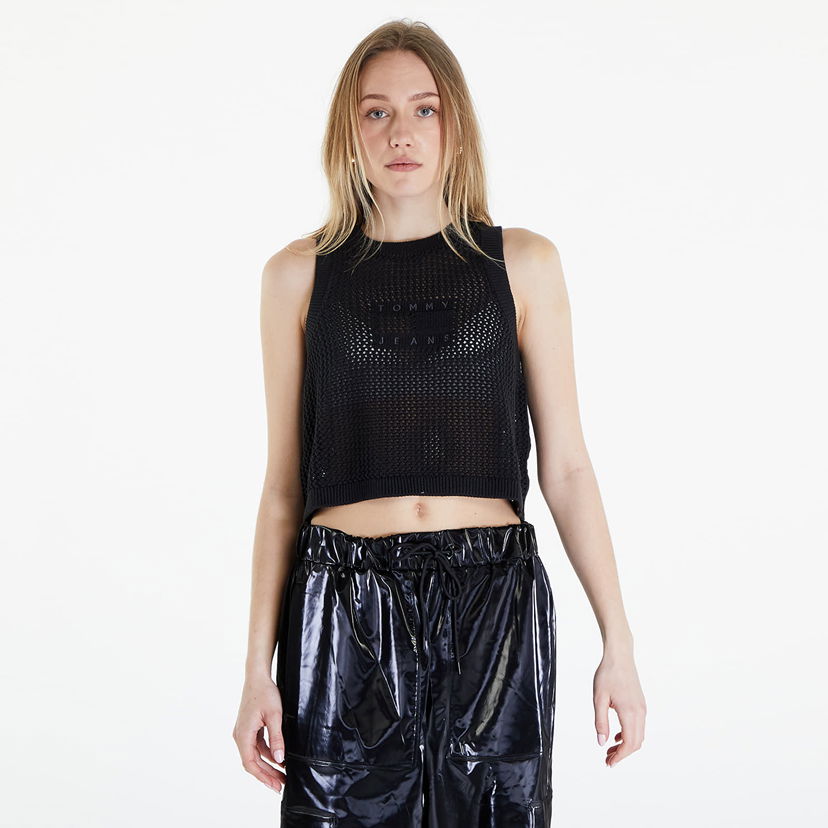 Linne Tommy Hilfiger Open Stitch Flag Tank Top Black Svart | DW0DW18336 BDS