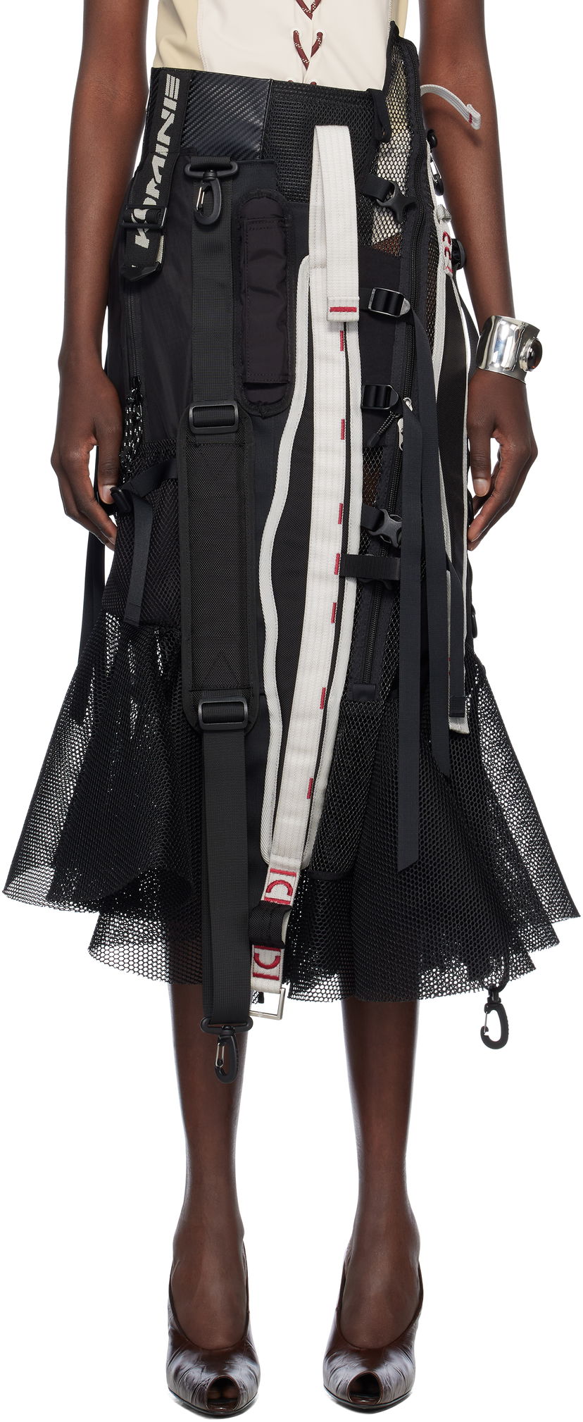 Kjol Junya Watanabe Junya Watanabe Multi Fabrics Mix Midi Skirt Svart | JO-S016-051-1