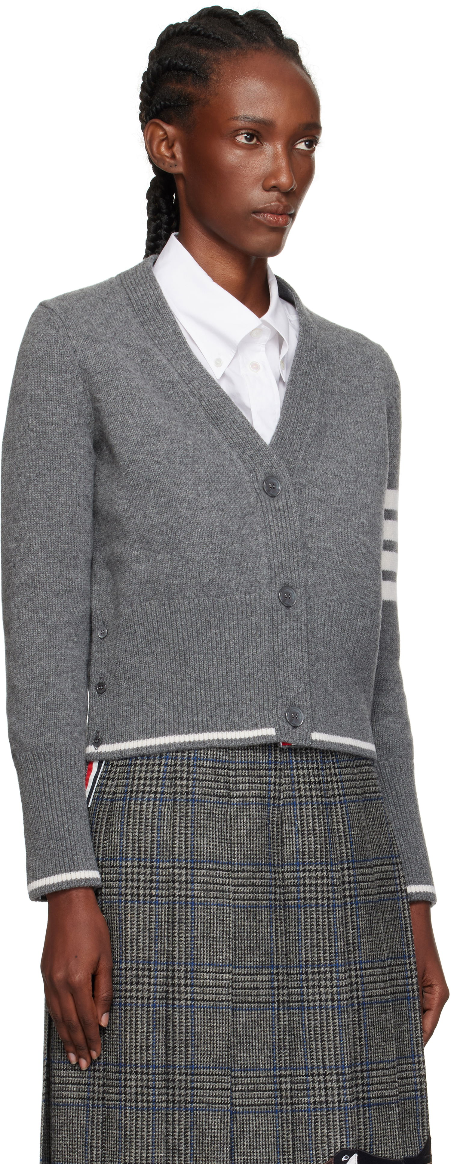 Sweater Thom Browne Thom Browne Intarsia Geese 4-Bar V-Neck Cardigan Grå | FKC657A-Y1029, 1
