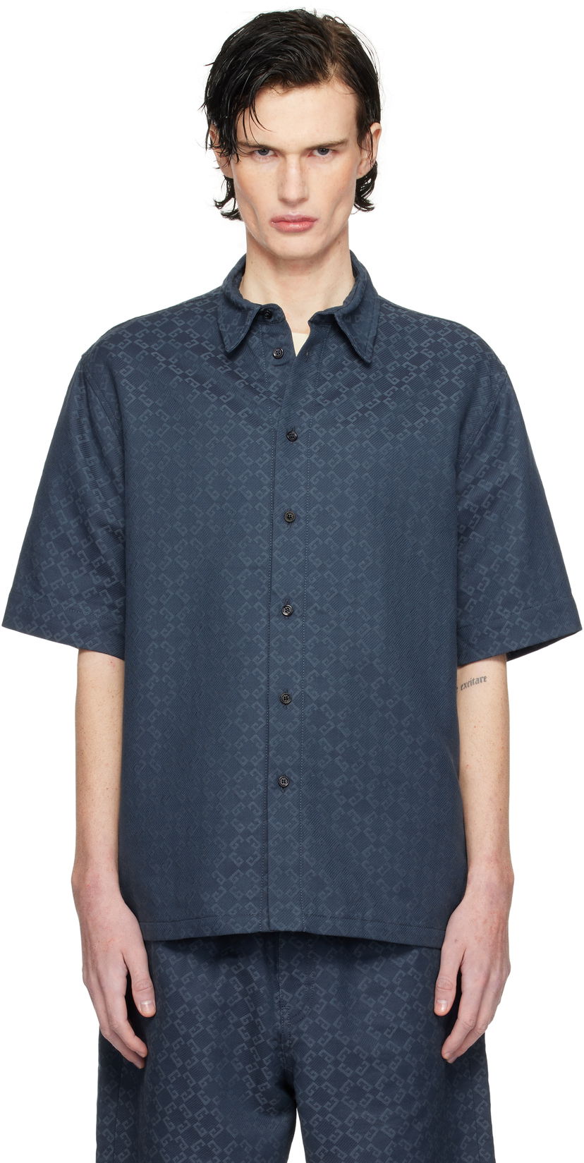 Skjorta Givenchy Shiny Monogram Denim Shirt Blå | BM612P5YCC063