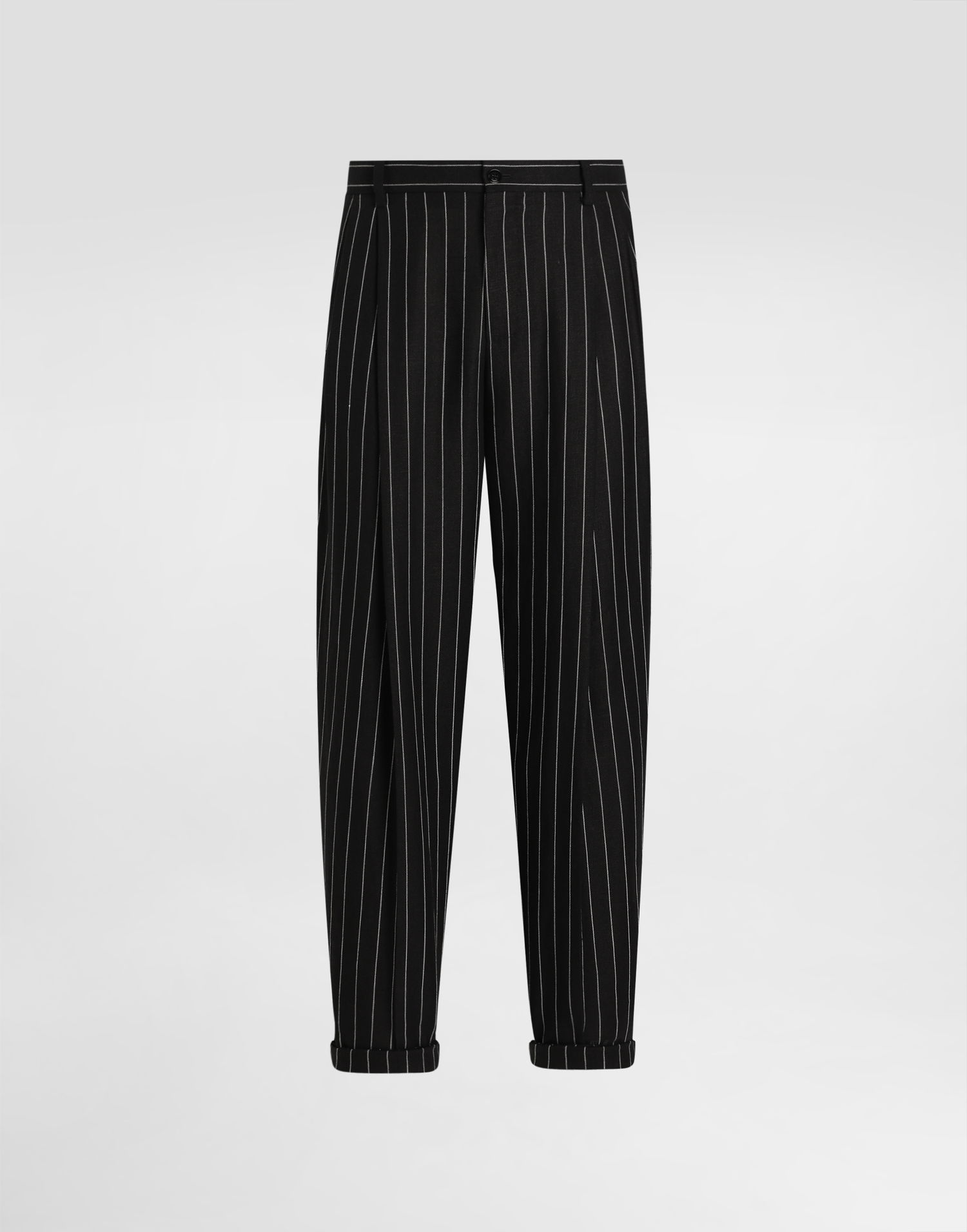Byxor Dolce & Gabbana Dolce & Gabbana Pinstripe Linen-Blend Double Darts Pants Svart | GP10DTFR3F0S8053, 0