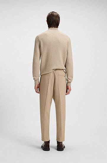 Byxor BOSS Tapered-fit pleated trousers in stretch flannel with cuffed hem Beige | 50527924, 1