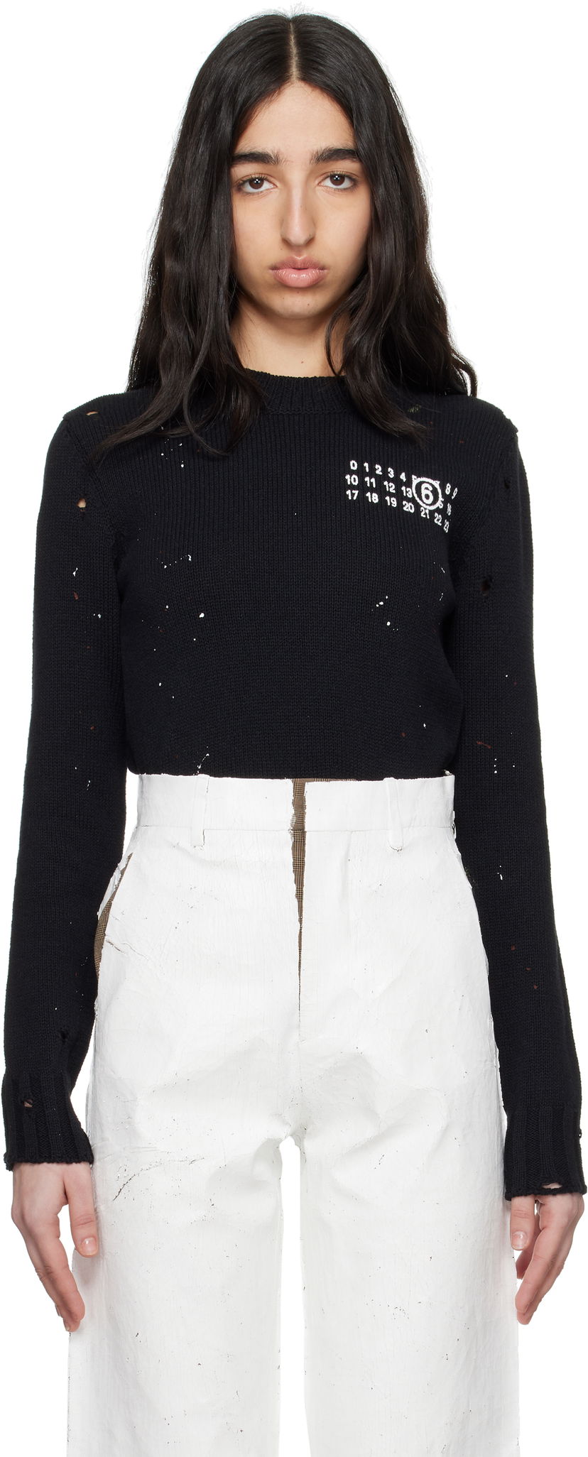 Sweater Maison Margiela MM6 Maison Margiela Paint Residue Knit Sweater Svart | S62HL0034 M13123