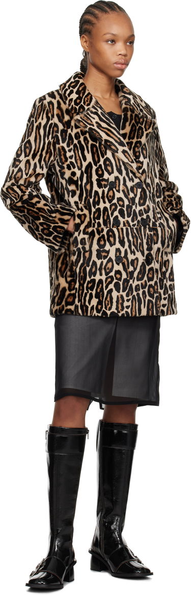 Rockar RE/DONE Re/Done Leopard Print Shearling Peacoat Beige | 817-06WLEOPCT, 3