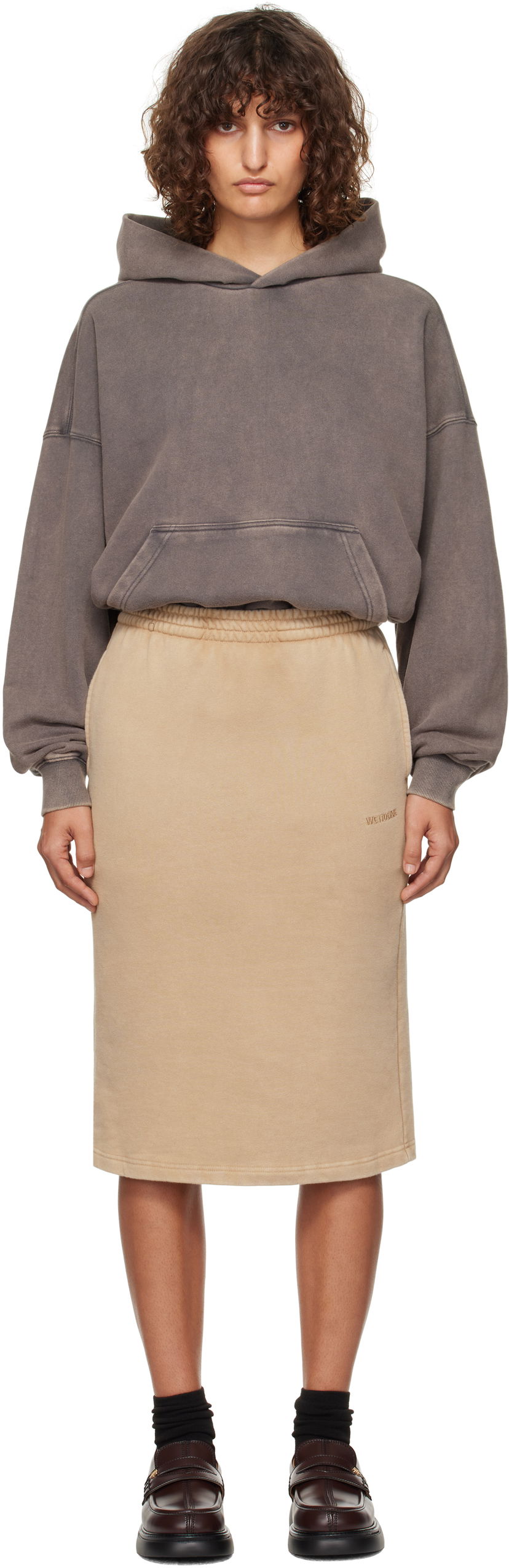 Kjol We11done Layered Hoodie Dress Beige | WD-TO3-24-851-W-CH