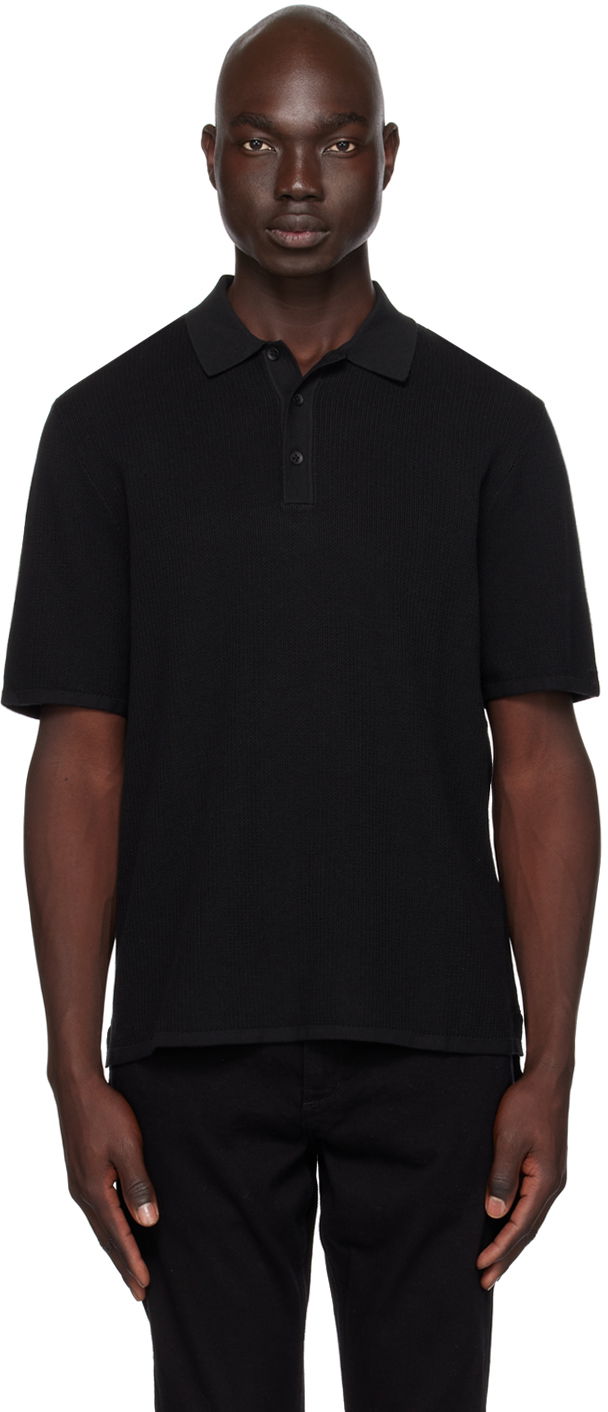Polotröja rag & bone Harvey Knit Polo Shirt Svart | MBS22S018KI18