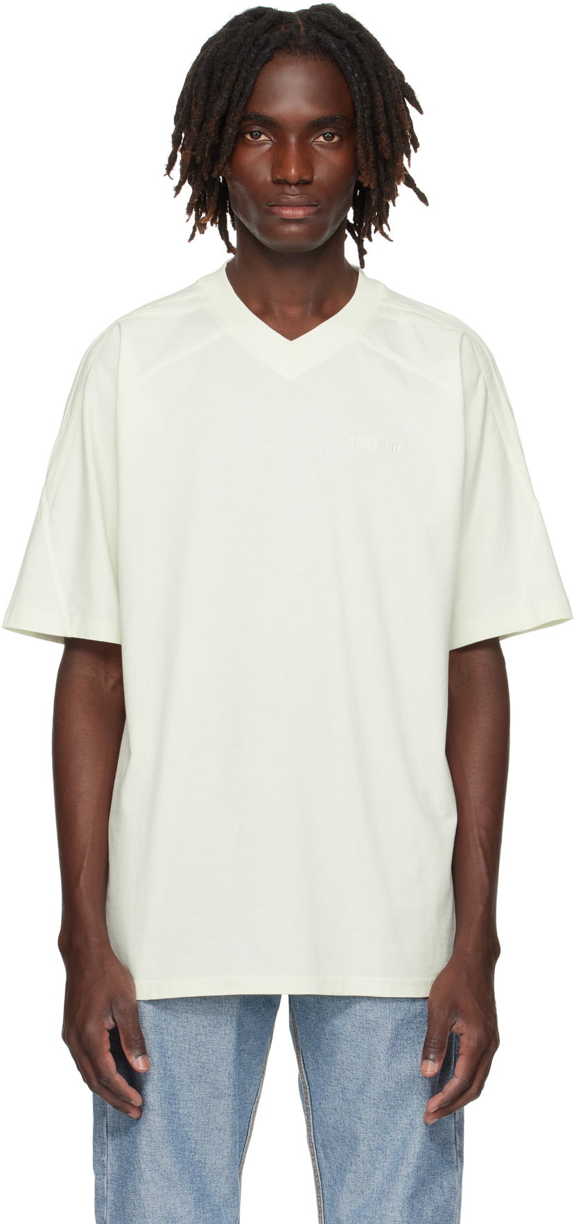 T-shirt VETEMENTS Cut-Up V-Neck T-shirt Vit | UH76TR260I