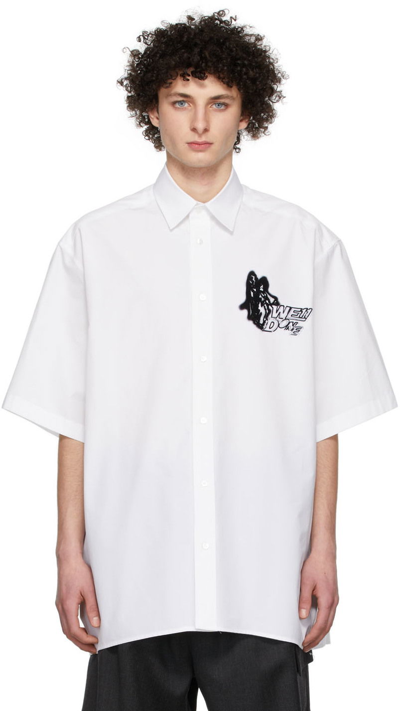 Skjorta We11done We11done Cotton Graphic Shirt Vit | WD-BL1-22-101-U-WH