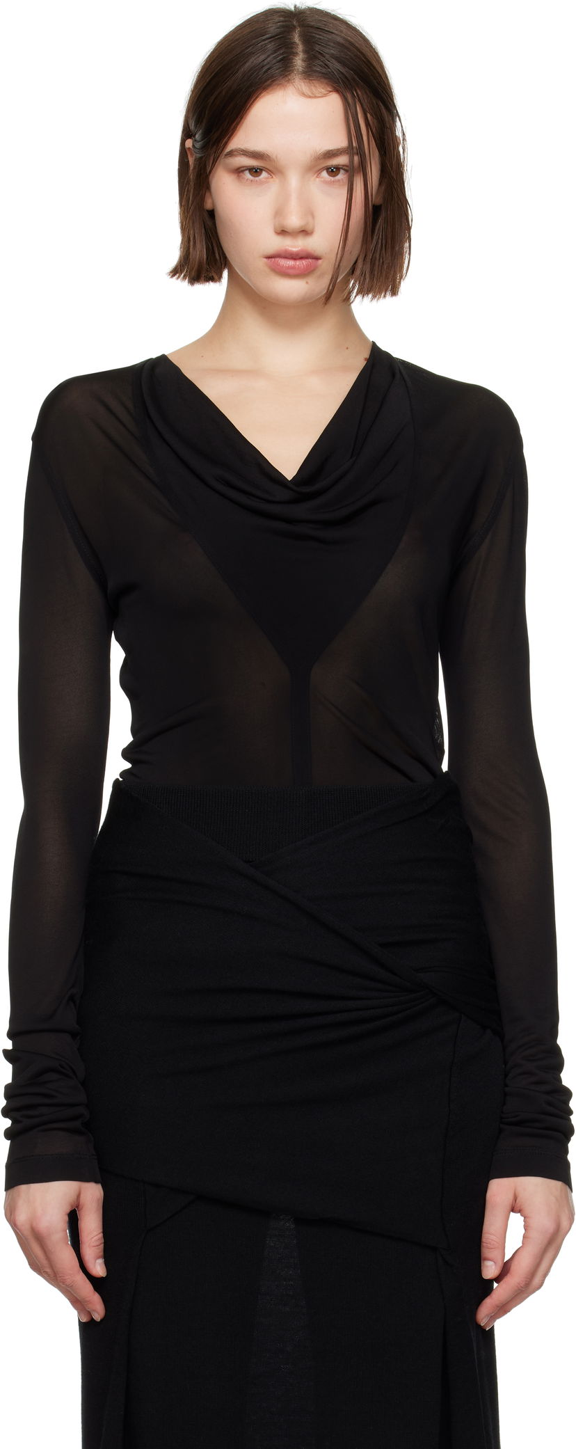 Kropp TOTEME TOTEME Draped V-Neck Top Svart | 244-WRT0401-FB0266