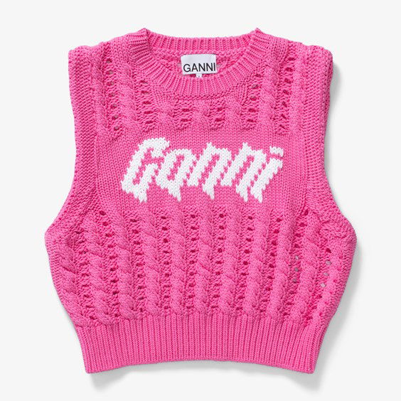 Crop top GANNI Viscose Rope Cropped Vest Rosa | K1849-534, 0