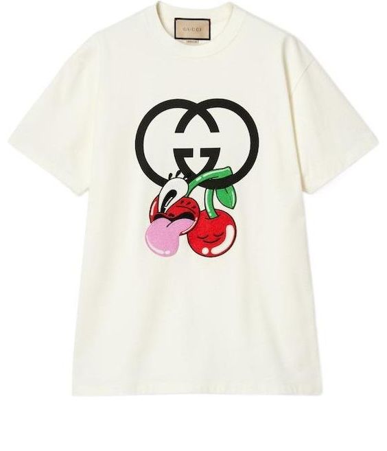 T-shirt Gucci Cotton Jersey T-Shirt with Cherry Print Vit | 776596-XJGHP-9088