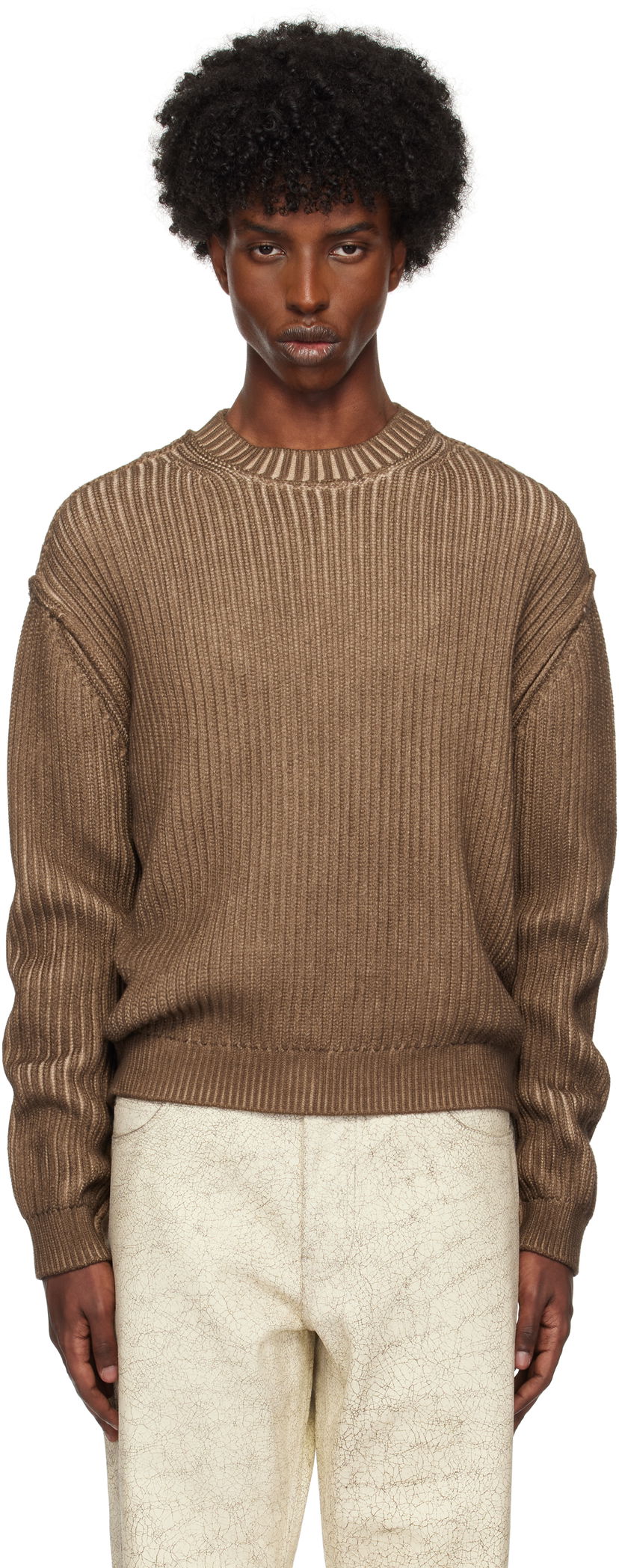 Sweater GUESS Vintage Washed Crewneck Sweater Brun | M4BR03Z3GL0F193