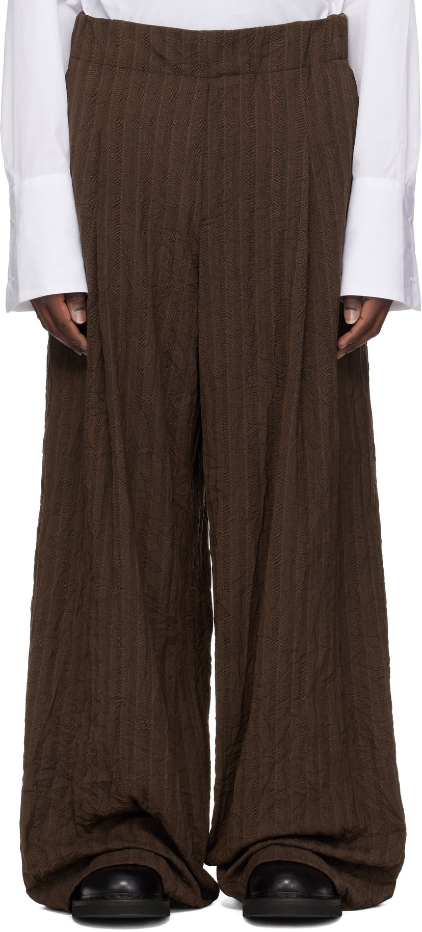 Byxor Dries Van Noten Dries Van Noten Pleated Wide-Leg Trousers Brun | 251-020907-1504
