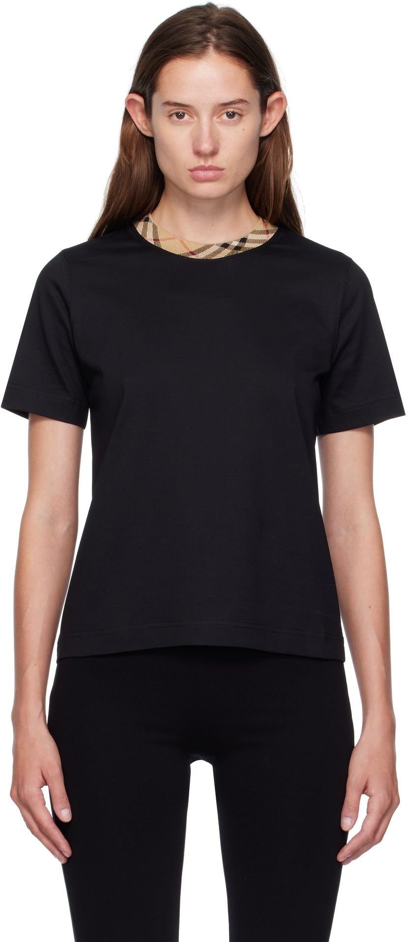T-shirt Burberry Burberry Check Trim Cotton Tee Svart | 8110271