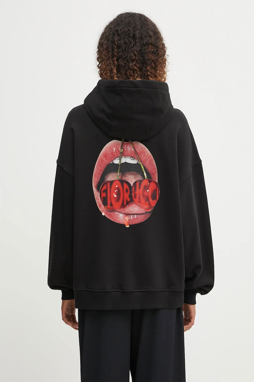 Sweatshirt Fiorucci Fiorucci Cherry Mouth Print Relaxed Fit Hoodie Svart | W02FPSHO092CJ05BK02