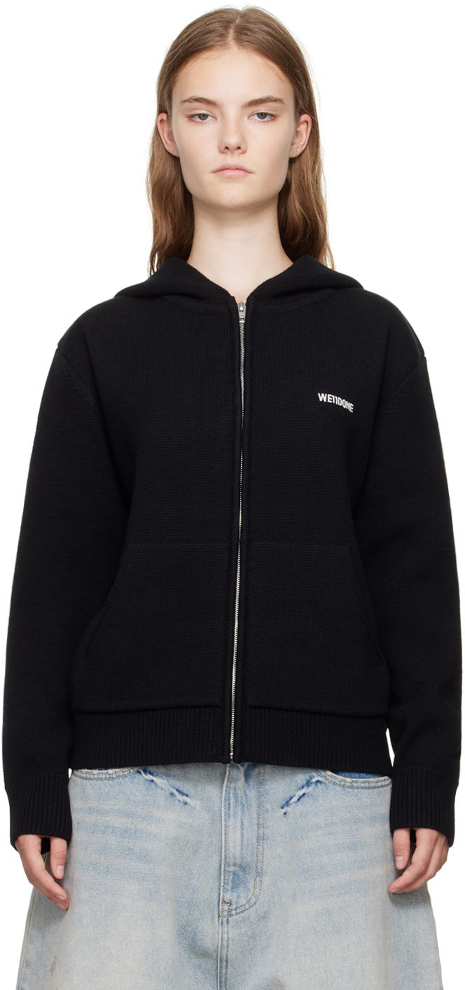 Sweatshirt We11done We11done Embroidered-Logo Zip-Up Hoodie Svart | WD-KJ2-24-605-W-BK