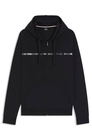 Sweatshirt BOSS Cotton-terry Full-Zip Hoodie with Logo Stripe Svart | 50550571