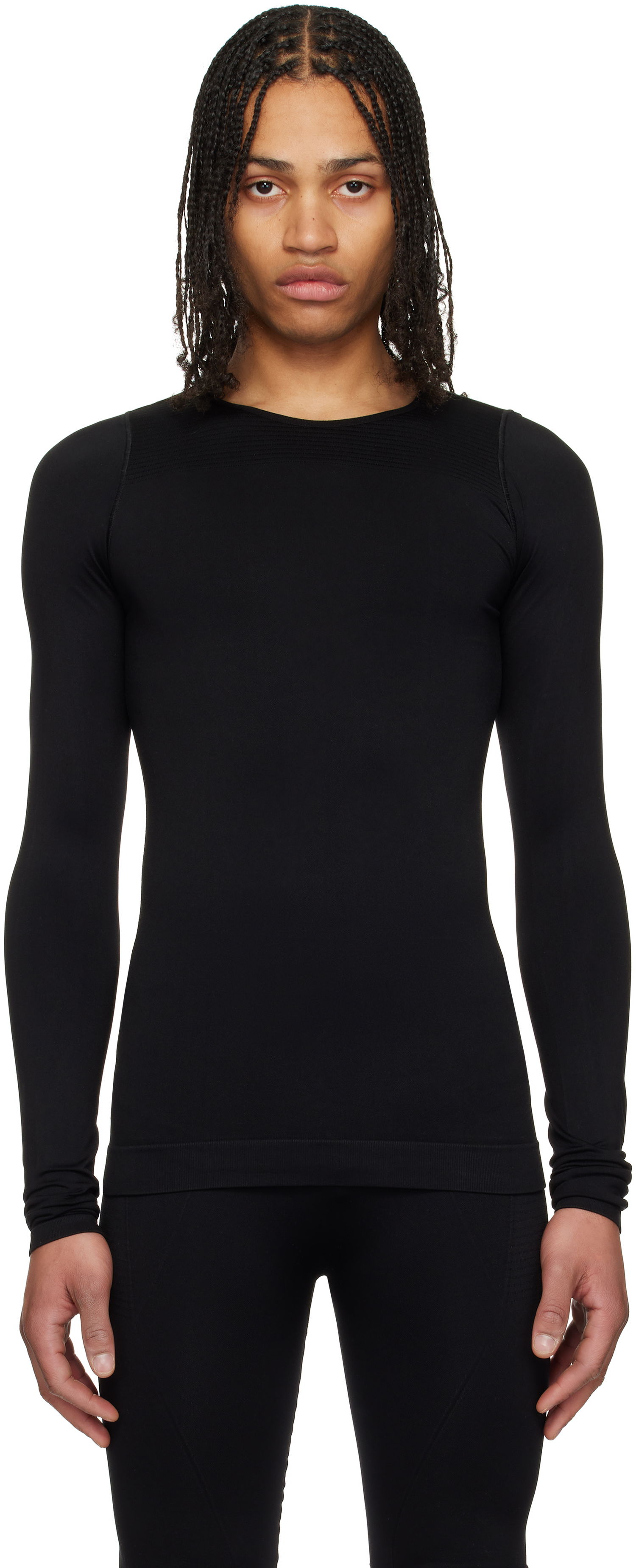 T-shirt Rick Owens Rick Owens Hollywood Active Knit Long Sleeve T-Shirt Svart | RU01E5691 KSP, 0