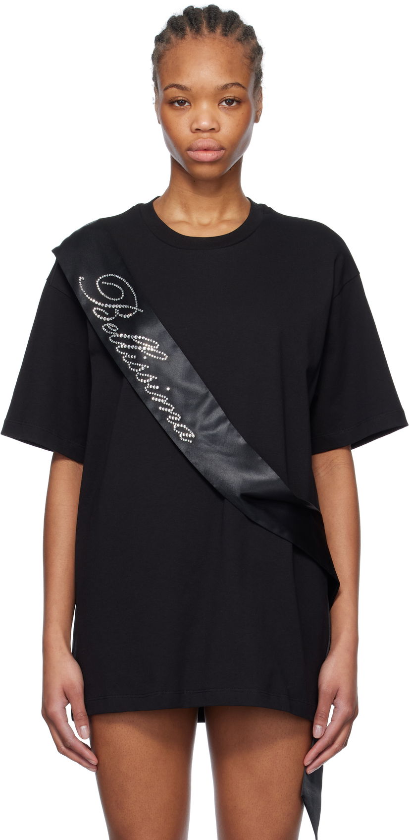 T-shirt Blumarine Blumarine Satin Band Rhinestone T-Shirt Svart | P522T092A