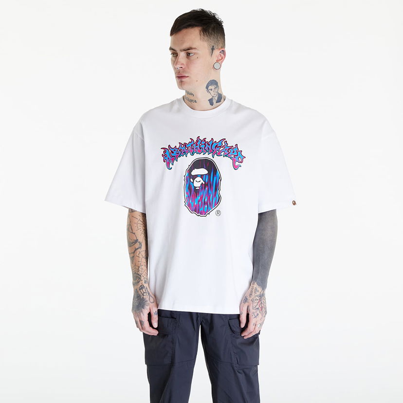 T-shirt BAPE A BATHING APE Mad Flame Ape Head Relaxed Fit Tee White Vit | 001TEK301320M WHT