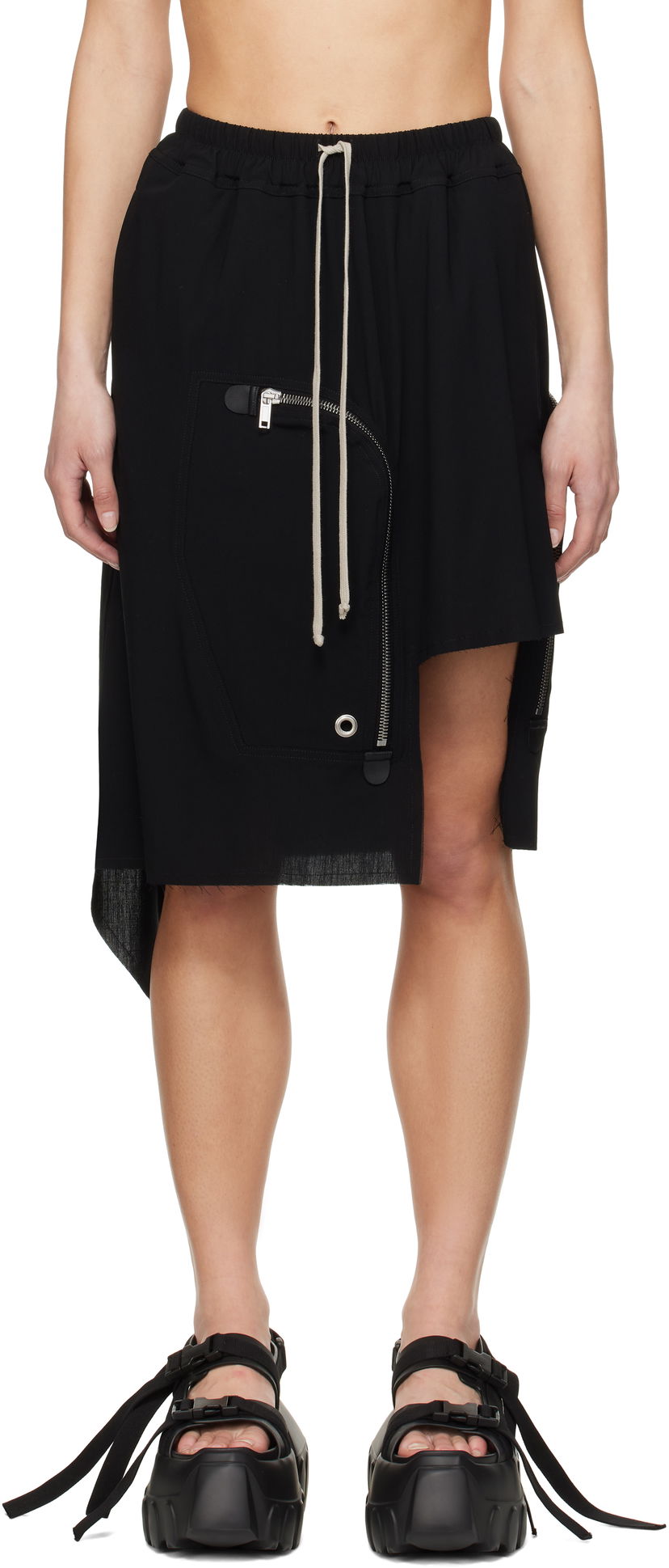 Shorts Rick Owens Rick Owens Black Hollywood Dracca Midi Skirt Svart | RP01E7341 WLP