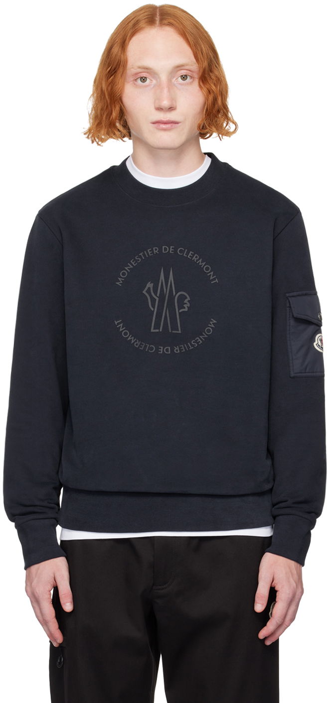 Sweatshirt Moncler Navy Bonded-Logo Sweatshirt Mörkblå | J20918G0003589AHE