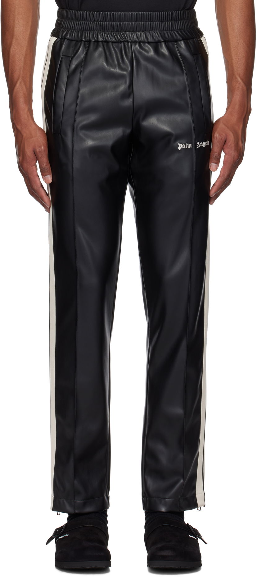 Byxor Palm Angels Faux-Leather Track Pants Svart | PMCJ020F24FAB0011003