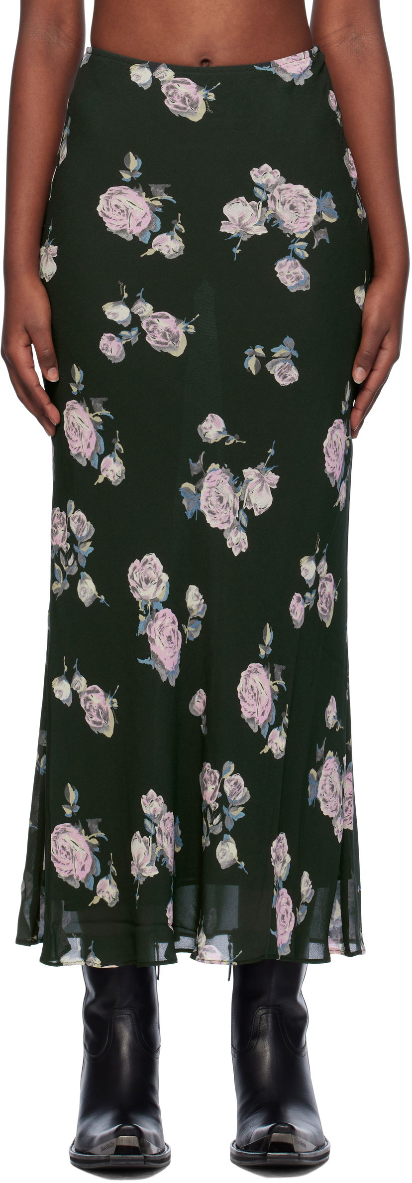 Kjol GANNI Floral Printed Maxi Skirt Svart | F9505