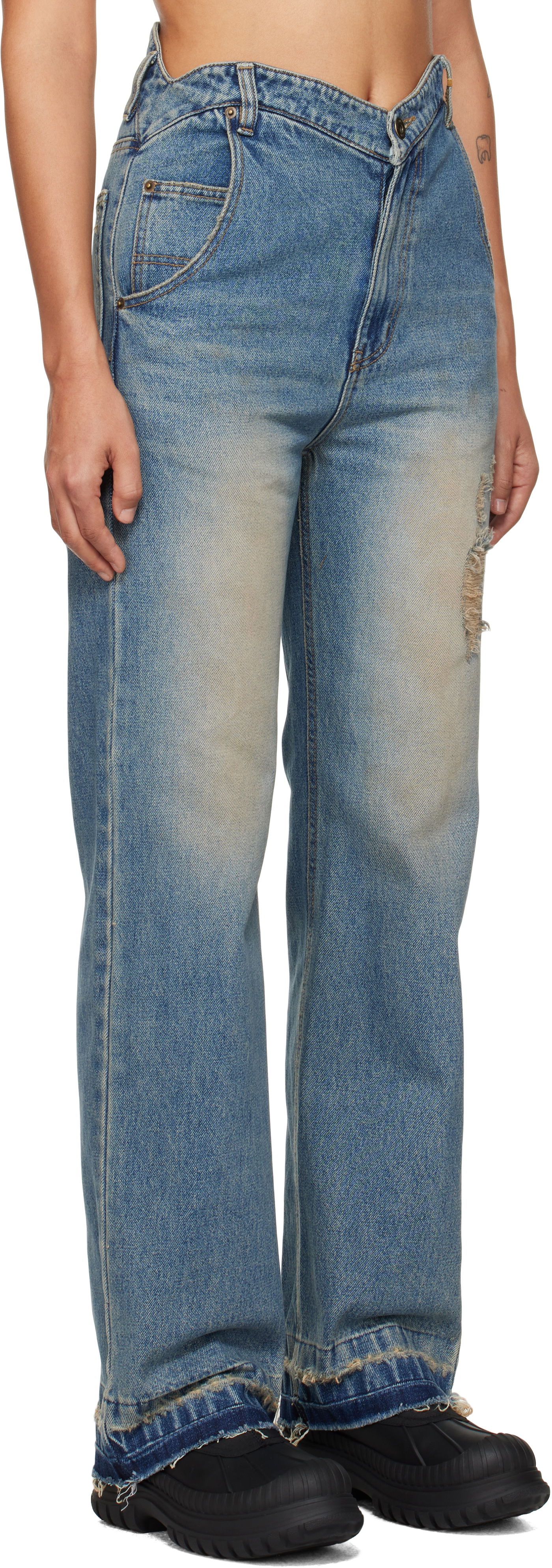 Jeans We11done We11done Distressed High-Waisted Jeans Blå | WD-DP3-24-323-W-BL, 1