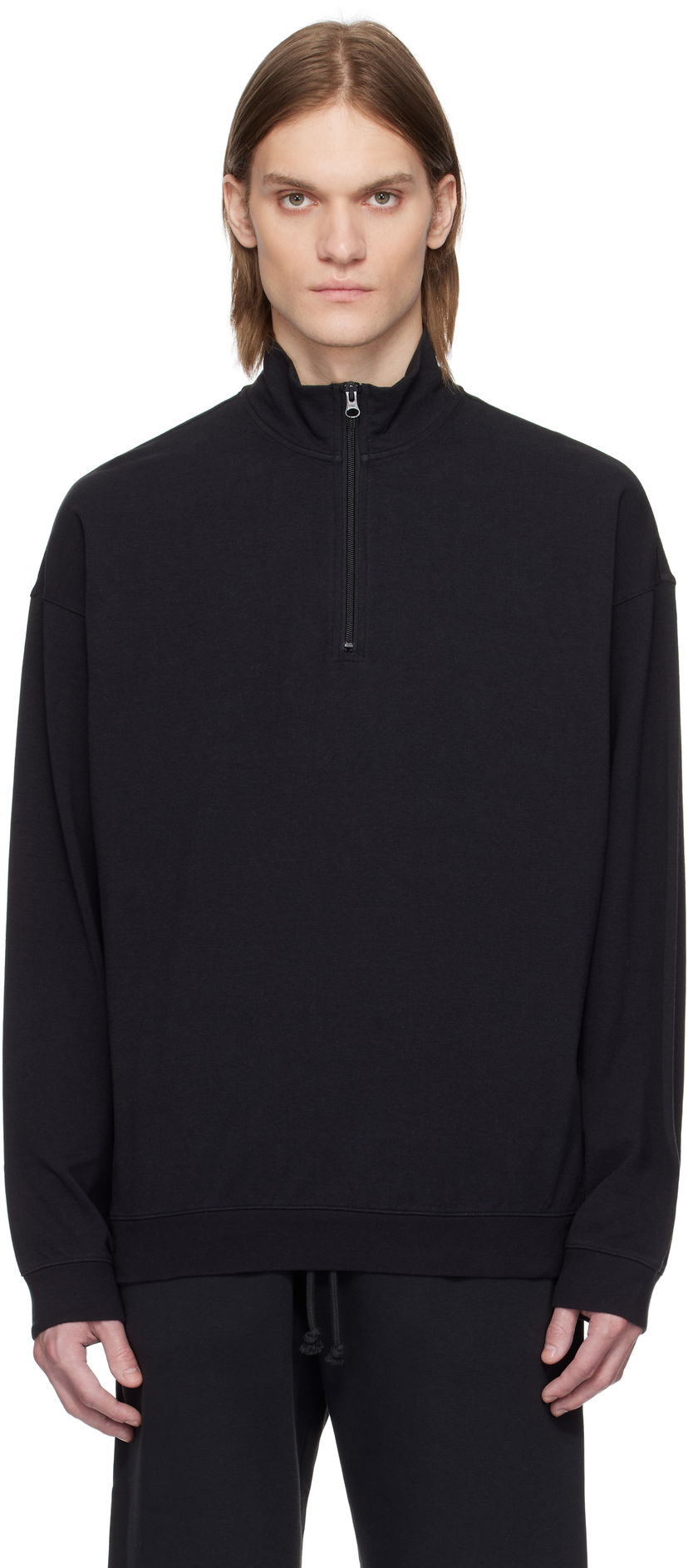 Sweater SKIMS SKIMS Jersey Relaxed Quarter Zip Sweatshirt Svart | PL-ZUP-6901M-OBSIDIAN