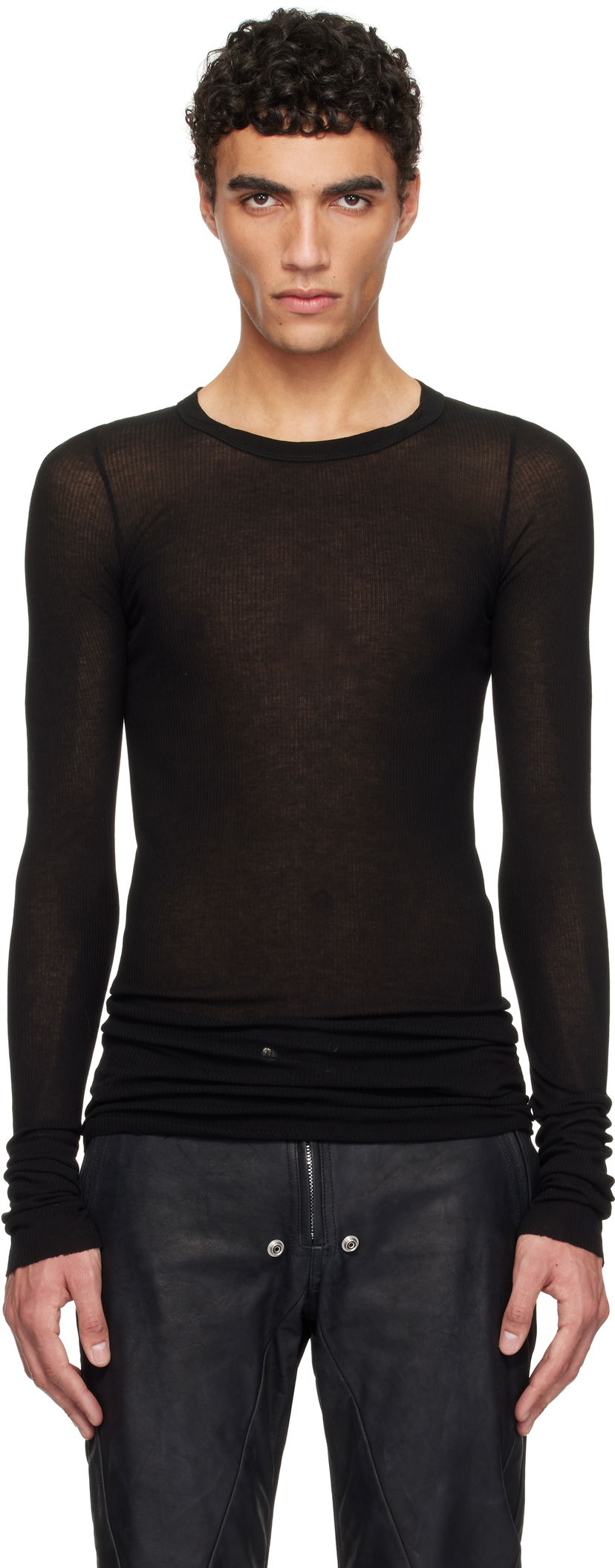 T-shirt Rick Owens Rick Owens Hollywood Rib Long Sleeve T-Shirt Svart | RU01E5250 RC