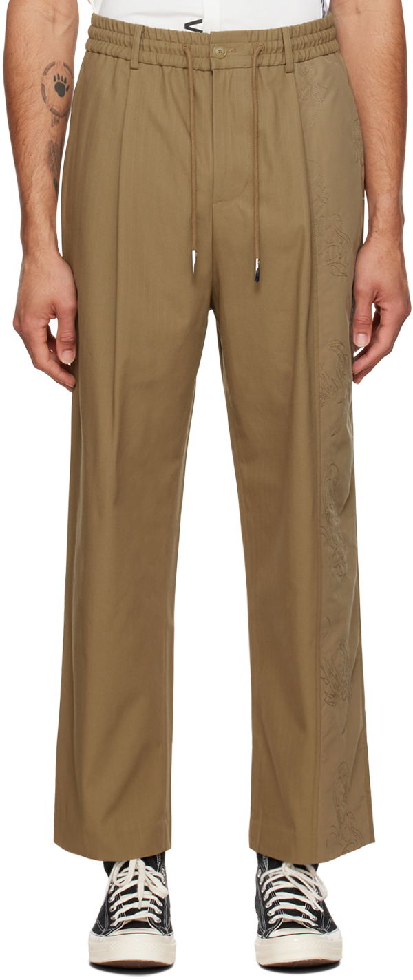 Byxor Feng Chen Wang Feng Chen Wang Embroidered Panel Trousers Grön | FUF14TR08