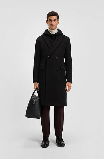 Rockar BOSS Double-breasted coat in an alpaca blend Svart | 50551135, 1