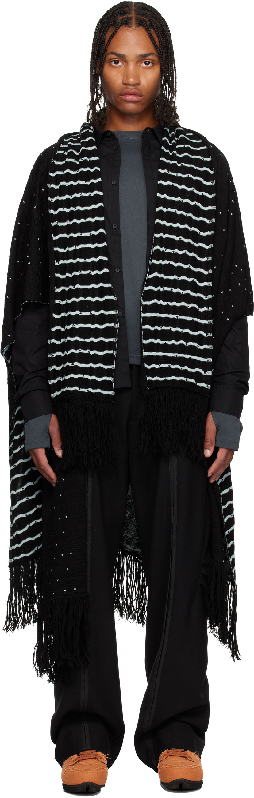Halsduk KIKO KOSTADINOV Kiko Kostadinov Striped Fringed Scarf Svart | KKAW25KN07-107