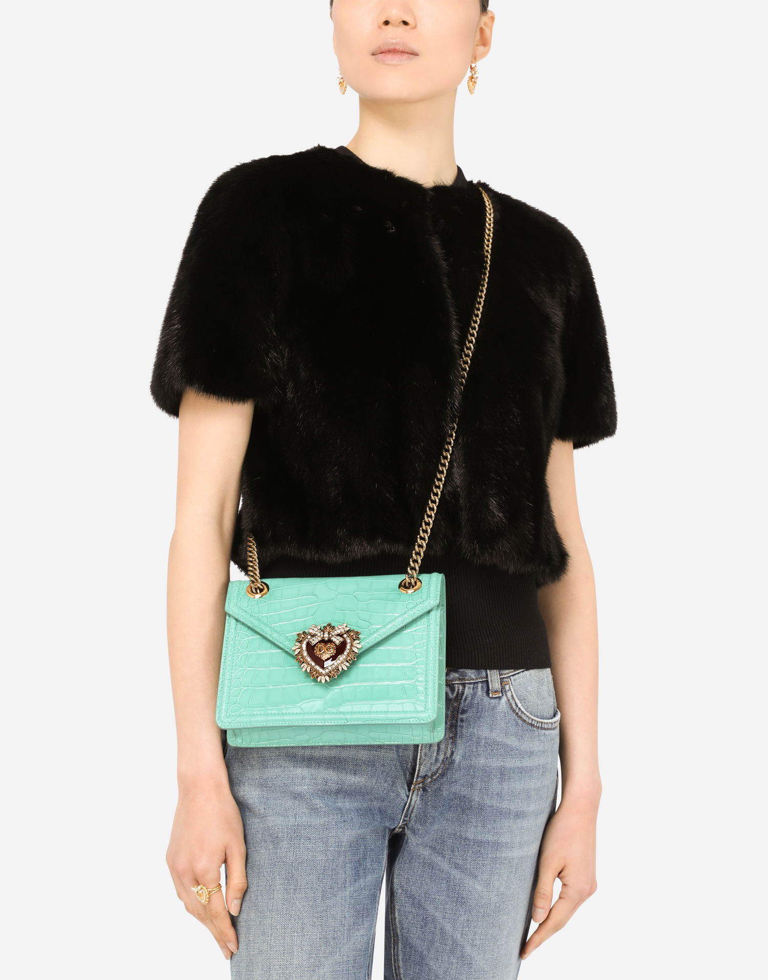 Handväska Dolce & Gabbana Dolce & Gabbana Devotion Crocodile Skin Medium Bag Turkos | BB6641A2R0887117, 1