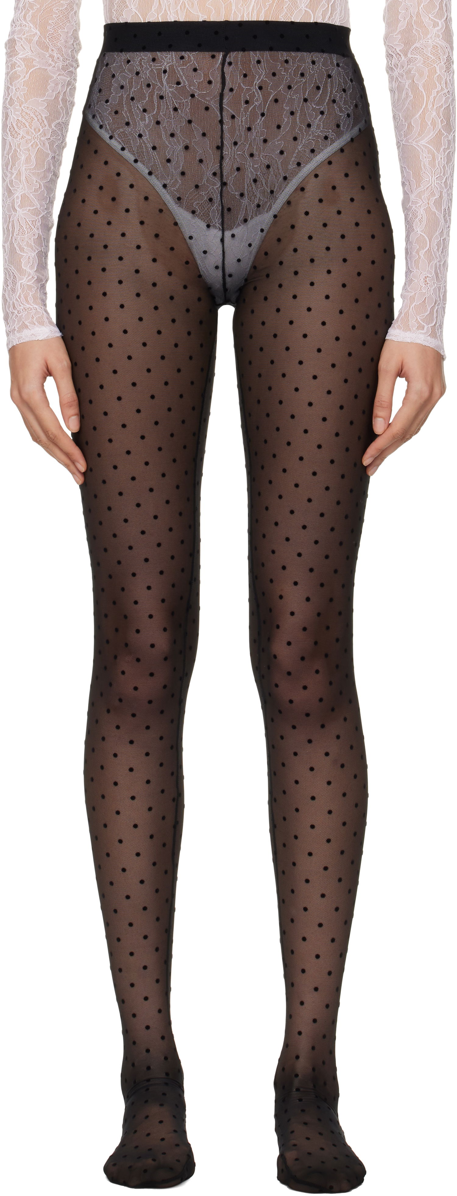 Strumpor WARDROBE.NYC Sheer Polka Dot Tights Svart | W2222F24PD, 0