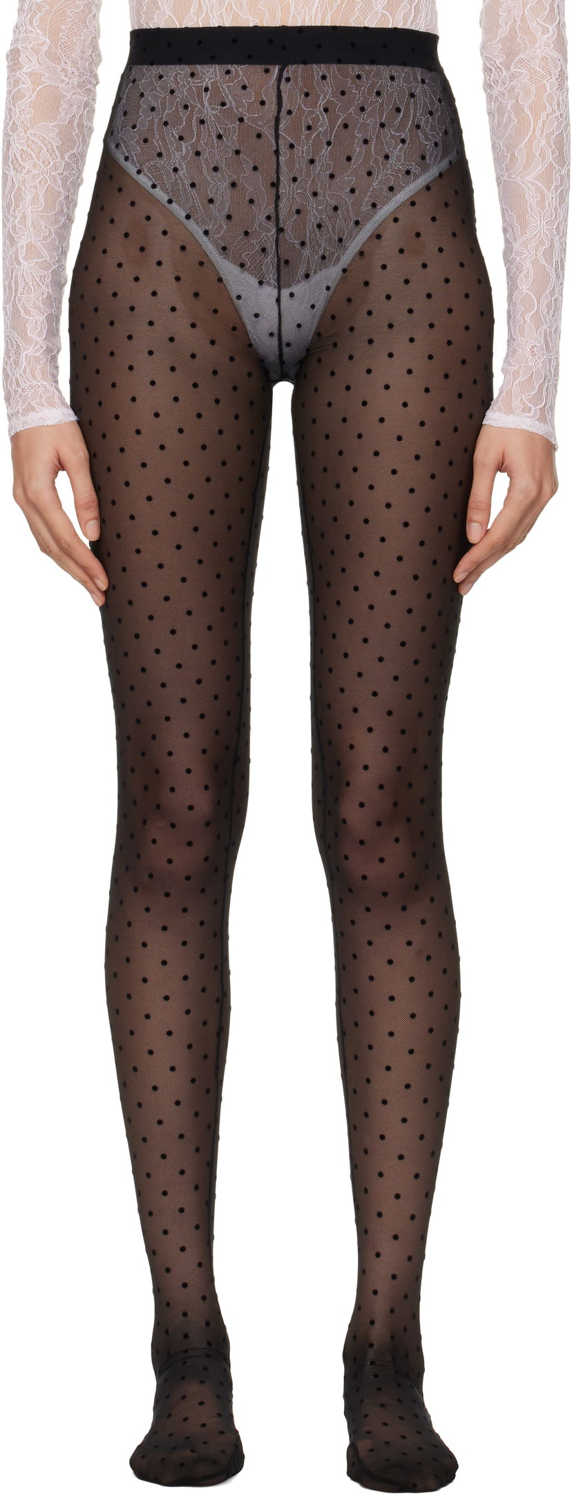 Strumpor WARDROBE.NYC Sheer Polka Dot Tights Svart | W2222F24PD