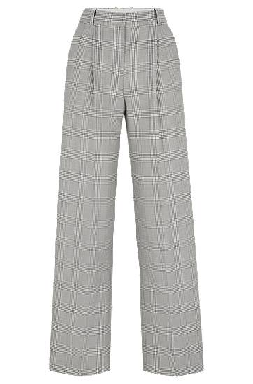 Byxor BOSS Glen-check Virgin Wool Straight-Fit Trousers Grå | 50525277, 0