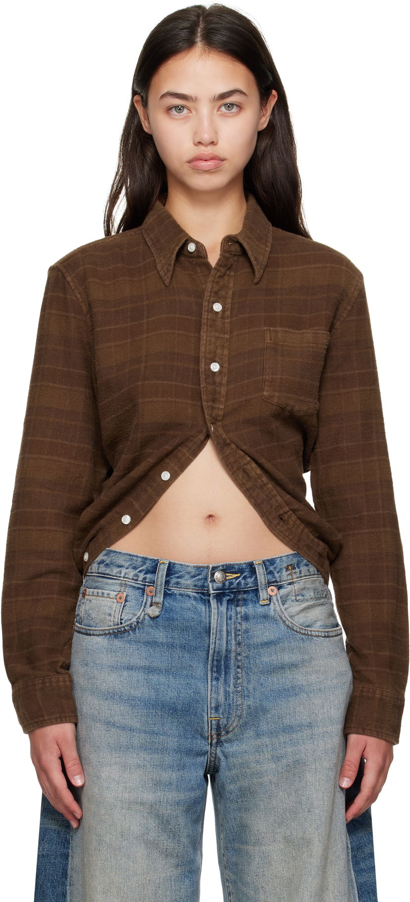 Skjorta R13 R13 Wrap Around Plaid Shirt Brun | R13WR433-R554B