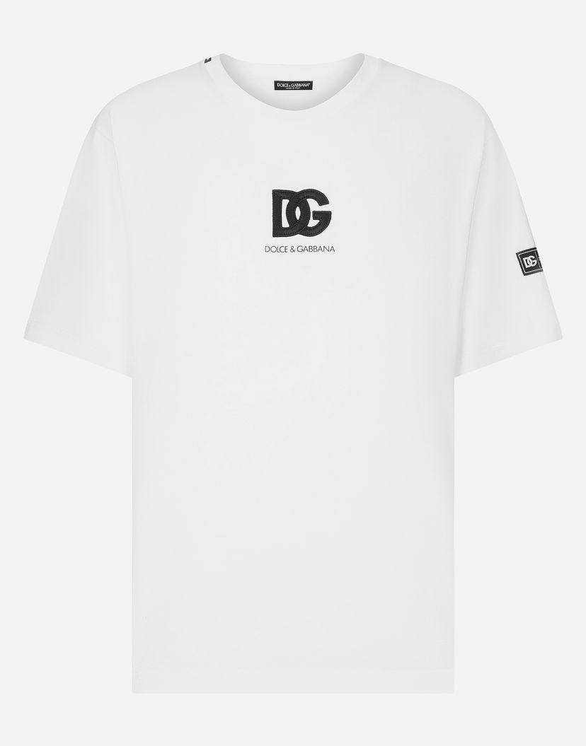 T-shirt Dolce & Gabbana Short-sleeved T-shirt With Dg Logo Patch Vit | G8PN9ZG7M2FW0800