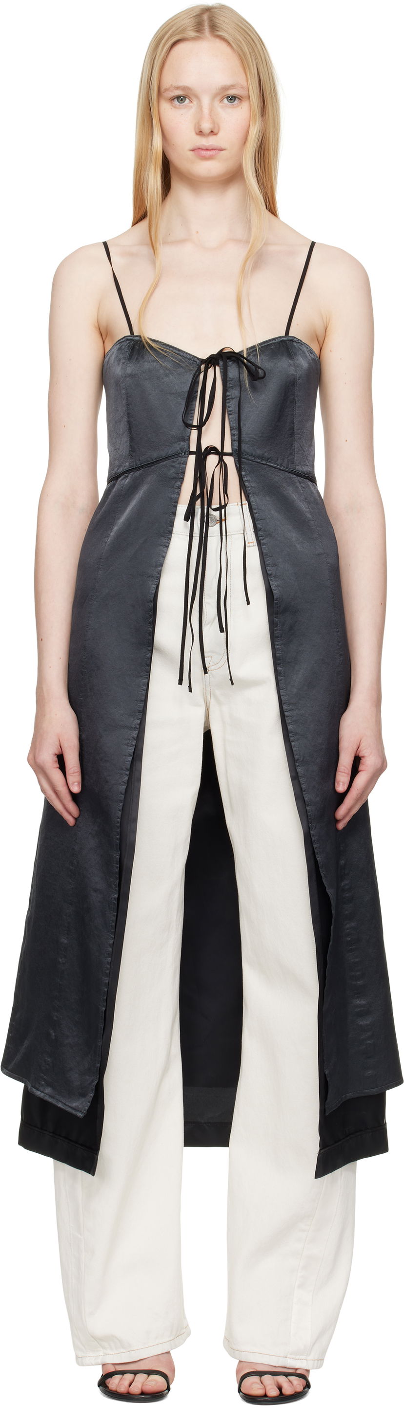 Klä Maison Margiela MM6 Maison Margiela Washed Viscose Satin Tie-Front Dress Top Svart | S62DD0041 M35452