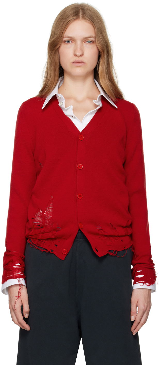 Sweater Maison Margiela Compact Distressed Cardigan Röd | SH2HP0006 M13070, 0