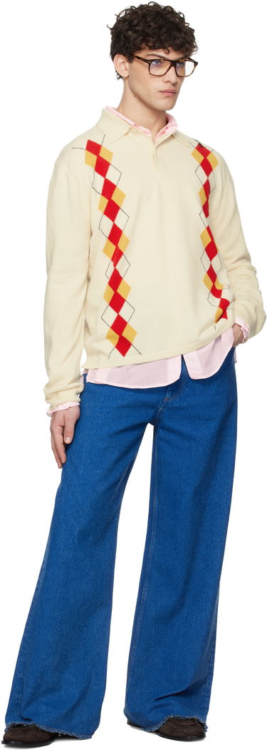 Sweater Marni Marni Argyle Detail Knit Polo Shirt Beige | POMG0072Q2 UFH546, 3