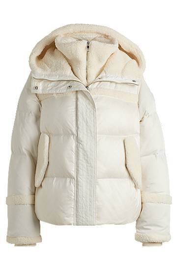 Pufferjacka BOSS Water-Repellent Puffer Jacket with Teddy Trim Vit | 50524479